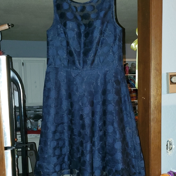 Betsey Johnson Dresses & Skirts - Betsey Johnson Navy Blue Polka Dot Midi Dress